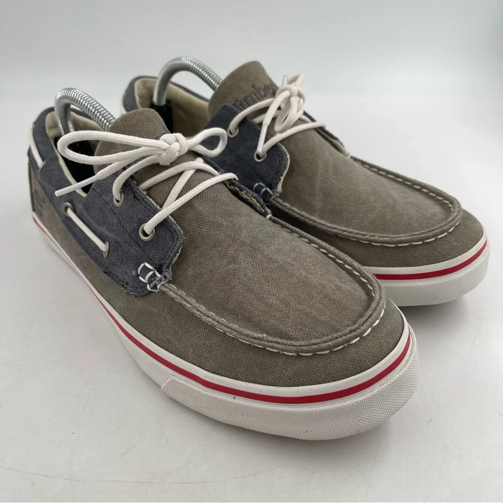 NEW! Timberland Men’s Earthkeepers Taupe Grey Canvas Lace-Up Boat Shoe - Size 10